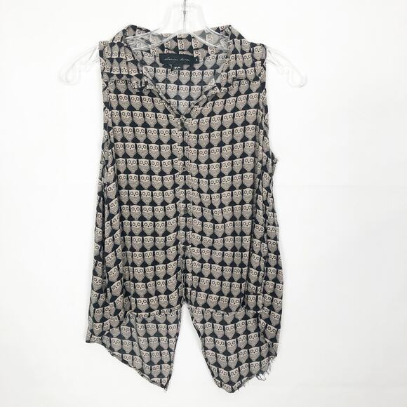 Out From Under Owl Print Novelty Button Down Sleeveless Top Size 40 - Picture 1 of 12